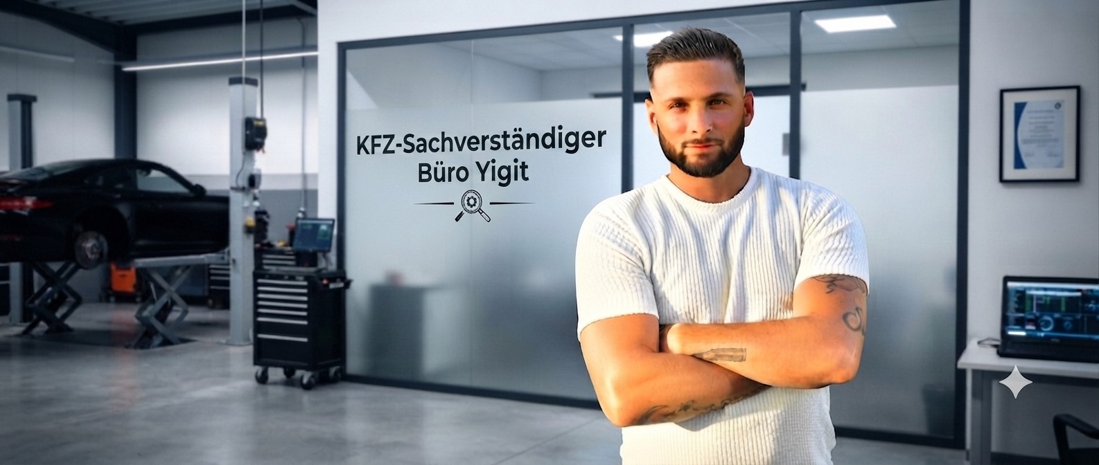 Berkay Yigit vor seinem KFZ-Sachverständigen-Büro in Hamm